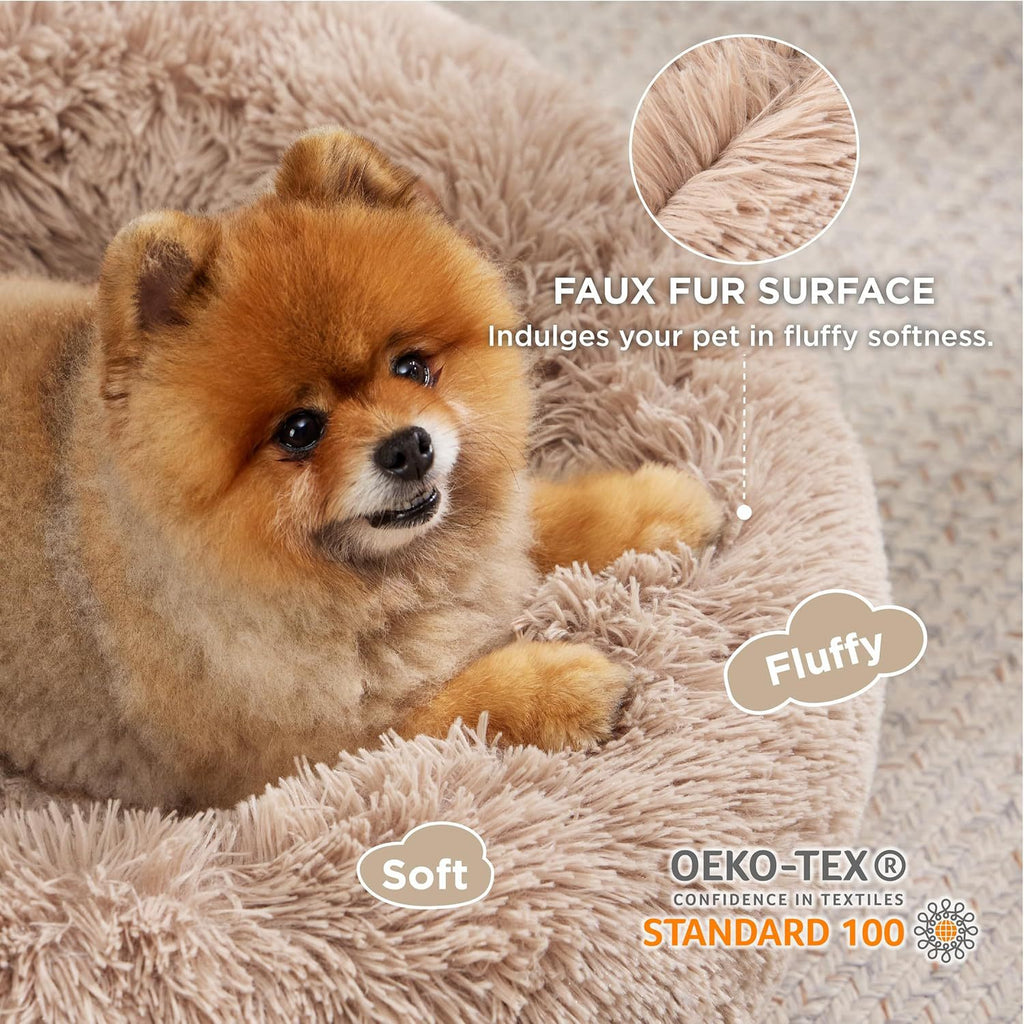 Fluffy Round Pet Bed – Soft Plush with Non-Slip Bottom