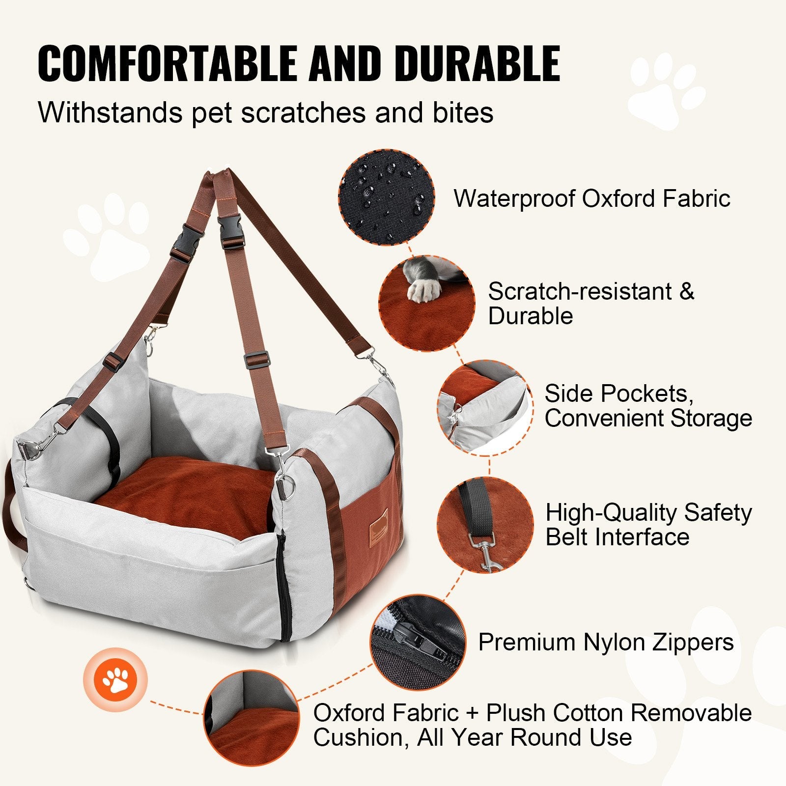 Dog Booster Car Seat Pet Car Seat For Small Dog Up To 25lbs Gray