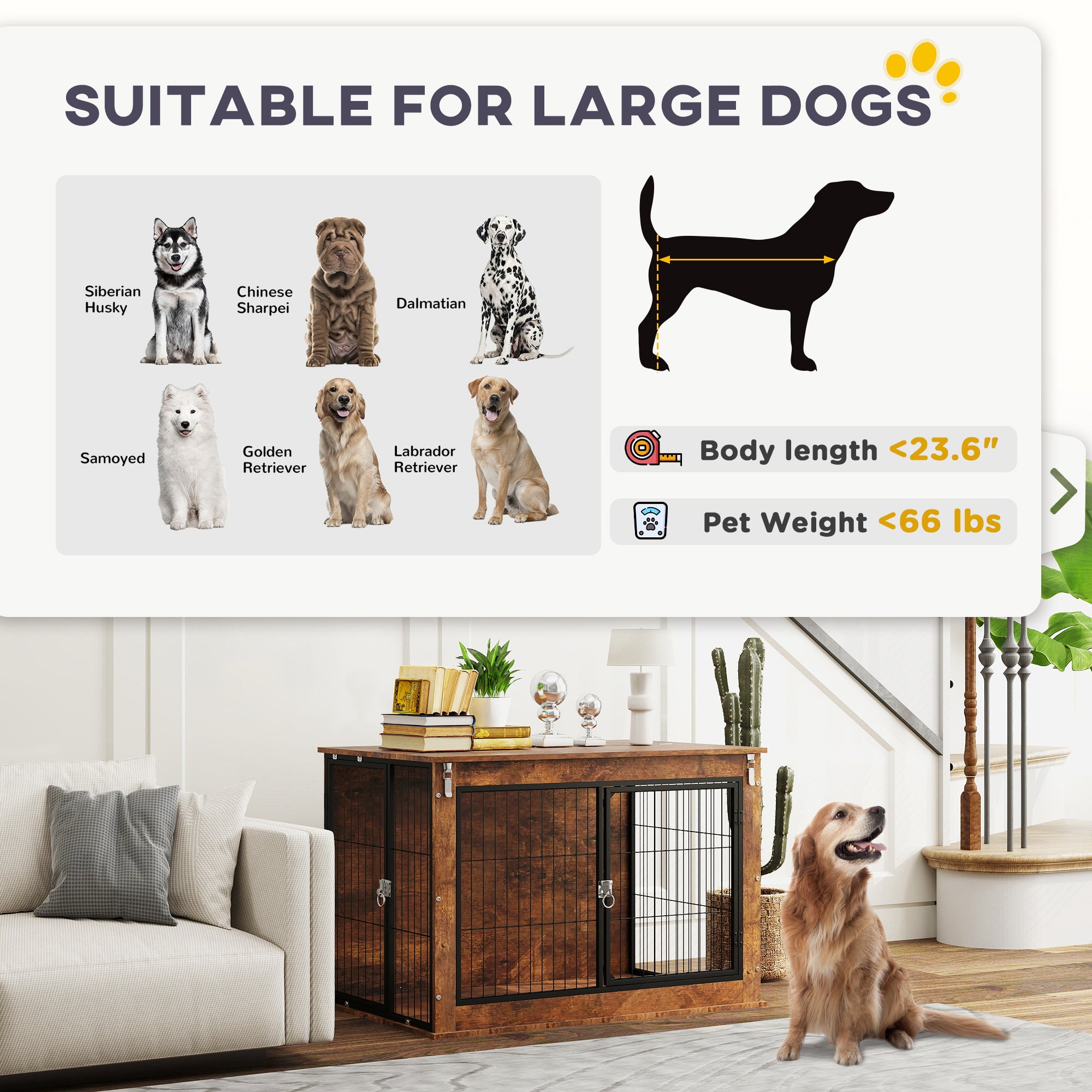 Dog Crate Furniture with Flip-Up Top – Dual Door, Side Table Design