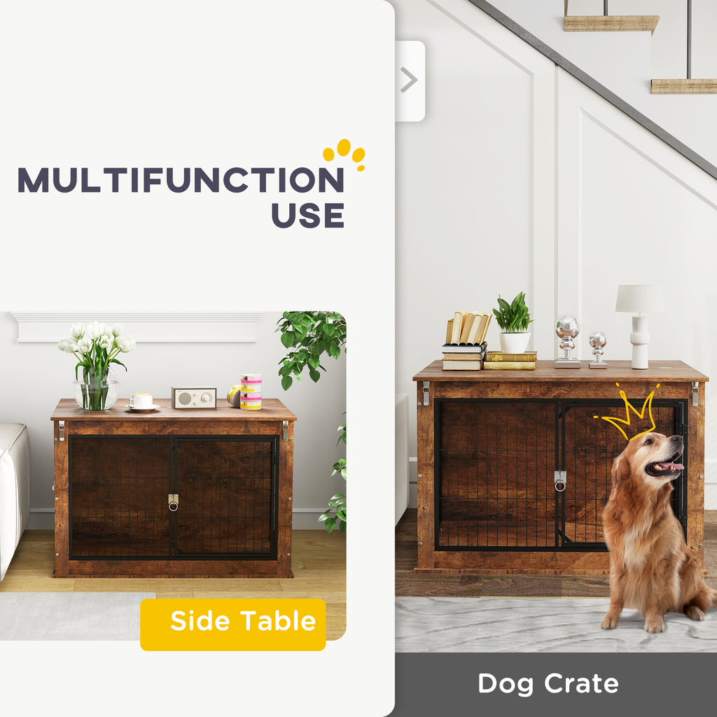 Dog Crate Furniture with Flip-Up Top – Dual Door, Side Table Design
