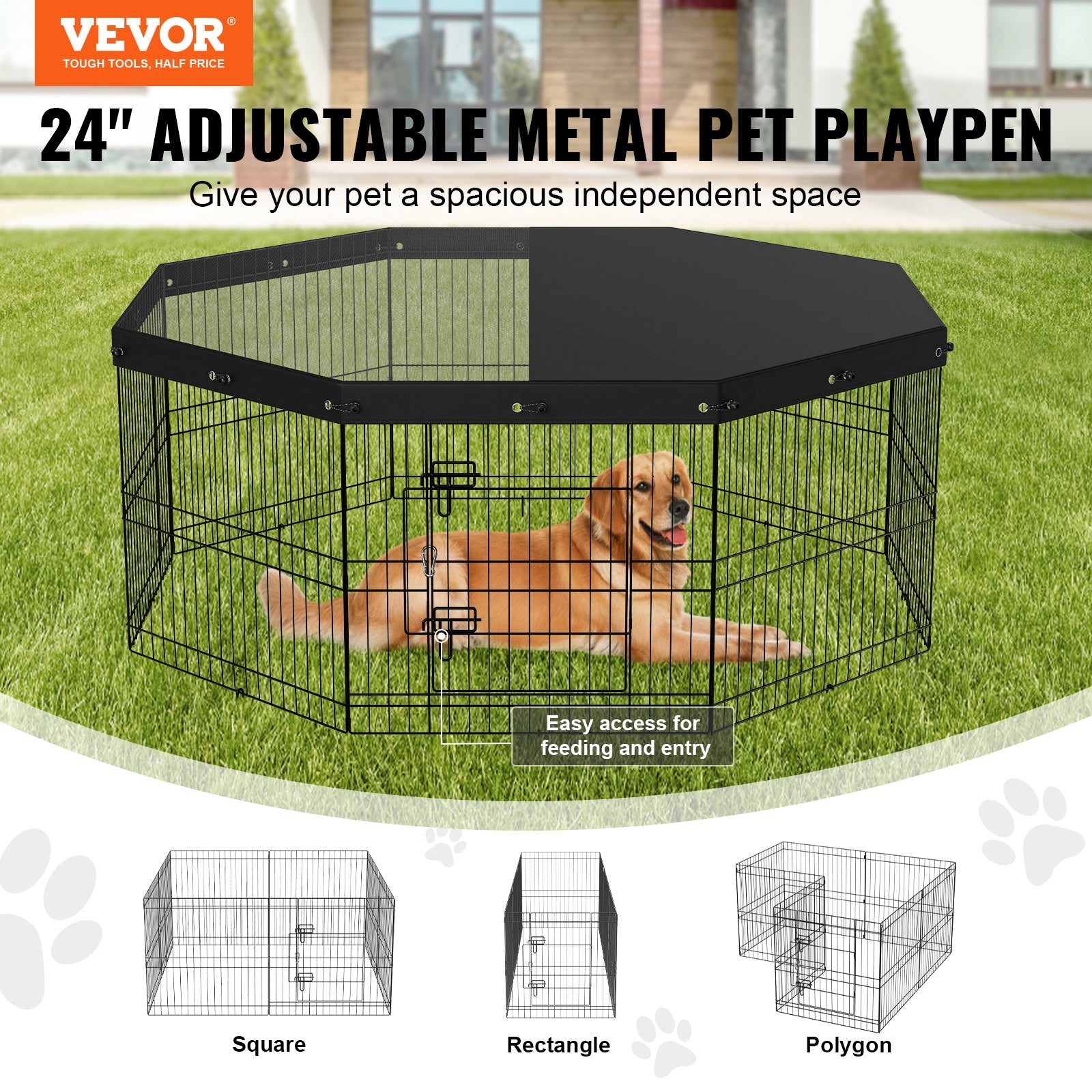 VEVOR Dog Playpen – Foldable Exercise Pen with Top Cover & Ground Stakes for Pets