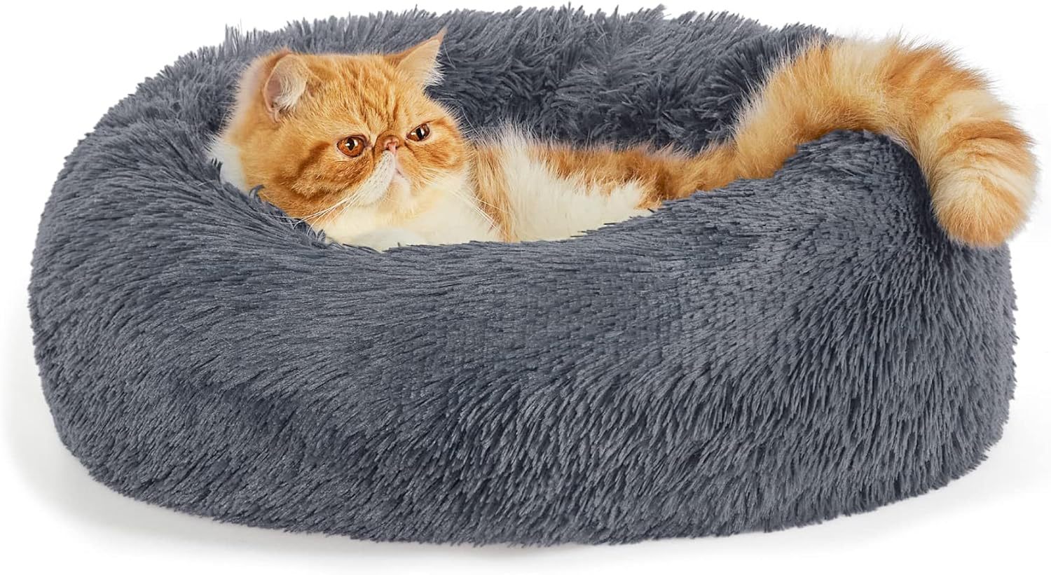 Fluffy Round Pet Bed – Soft Plush with Non-Slip Bottom