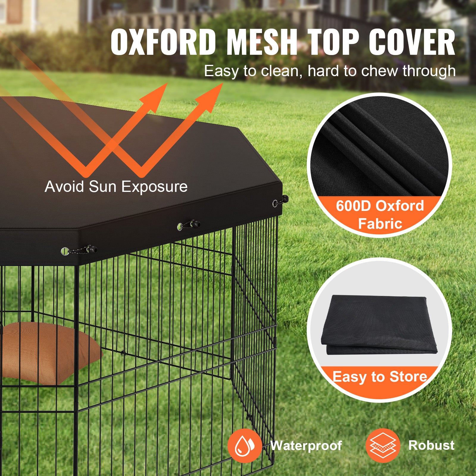VEVOR Dog Playpen – Foldable Exercise Pen with Top Cover & Ground Stakes for Pets