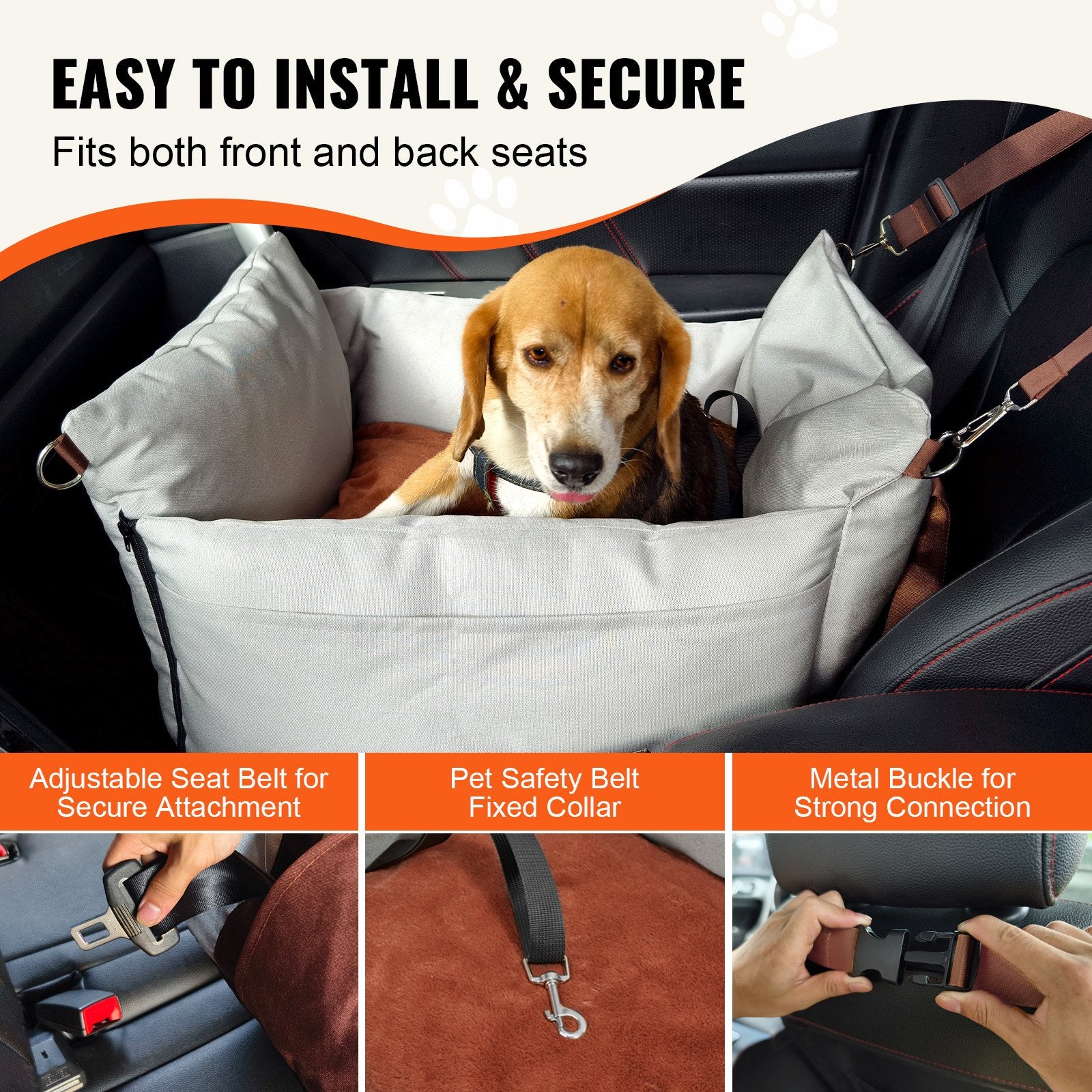 Dog Booster Car Seat Pet Car Seat For Small Dog Up To 25lbs Gray