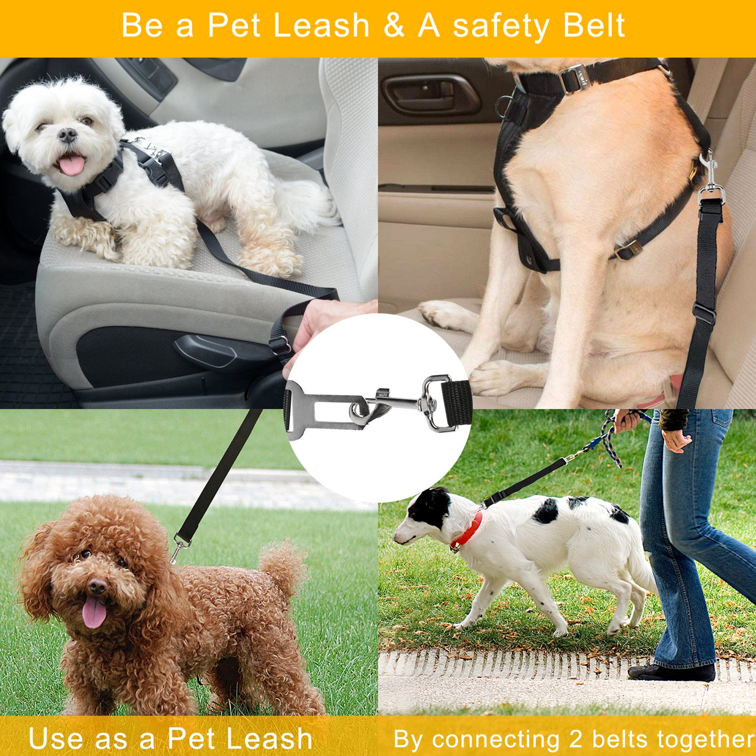 2-Pcs Pet Dog Seat Belt ( Adjustable Safety Strap)