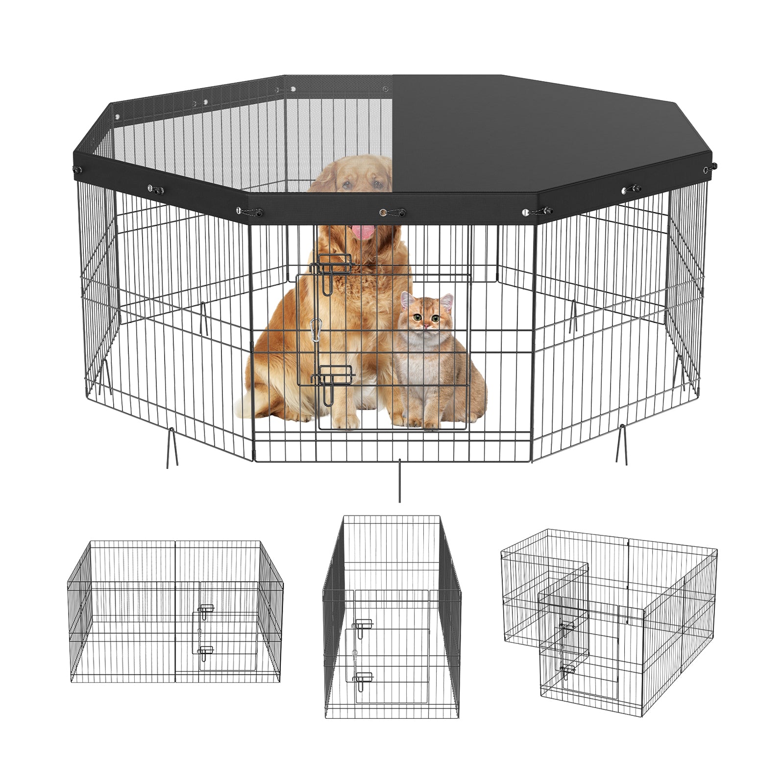 VEVOR Dog Playpen – Foldable Exercise Pen with Top Cover & Ground Stakes for Pets