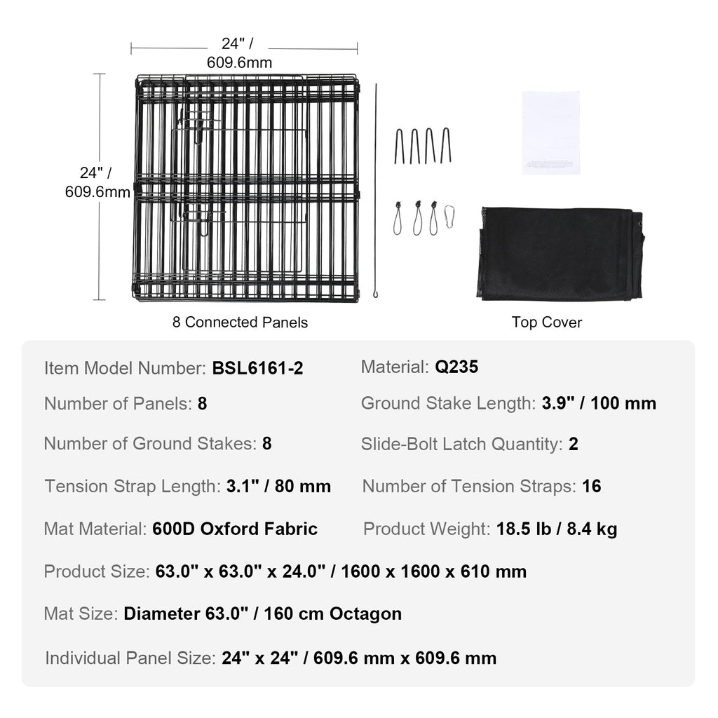 VEVOR Dog Playpen – Foldable Exercise Pen with Top Cover & Ground Stakes for Pets