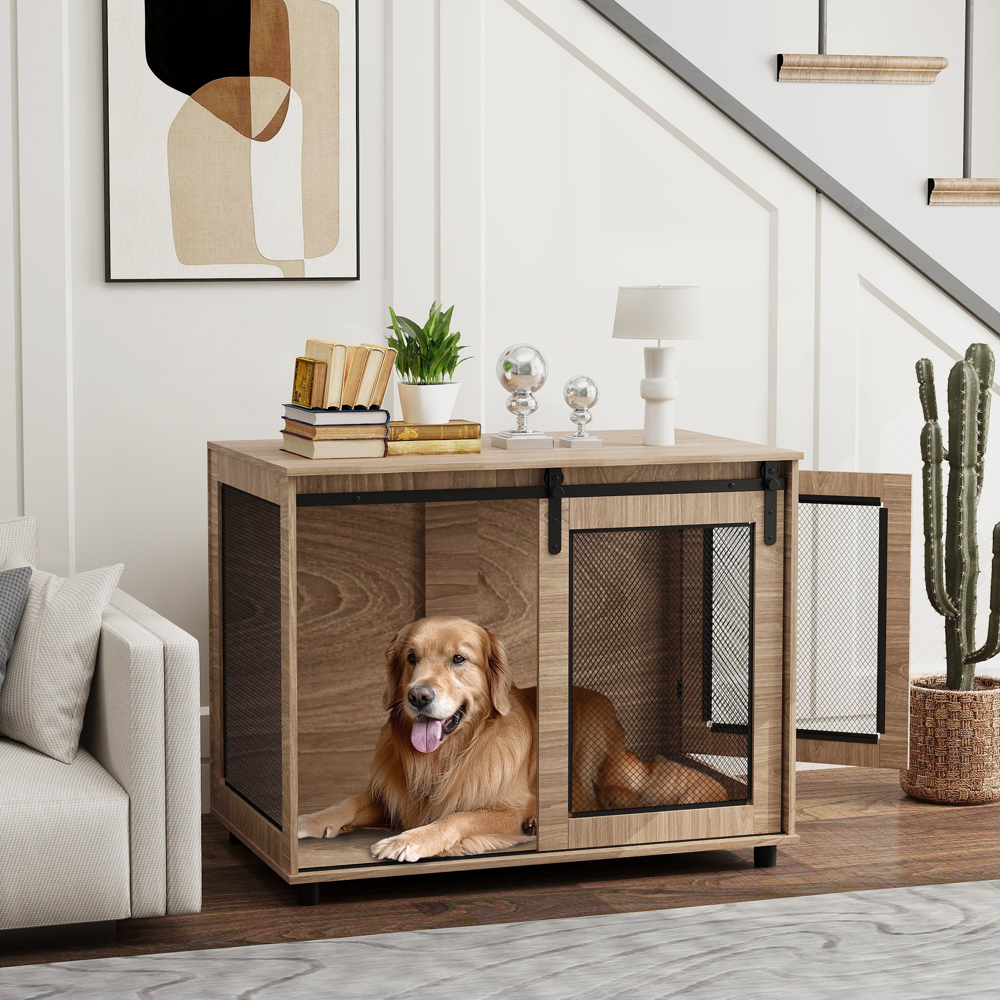 Dog Crate Furniture with Flip-Up Top – Dual Door, Side Table Design