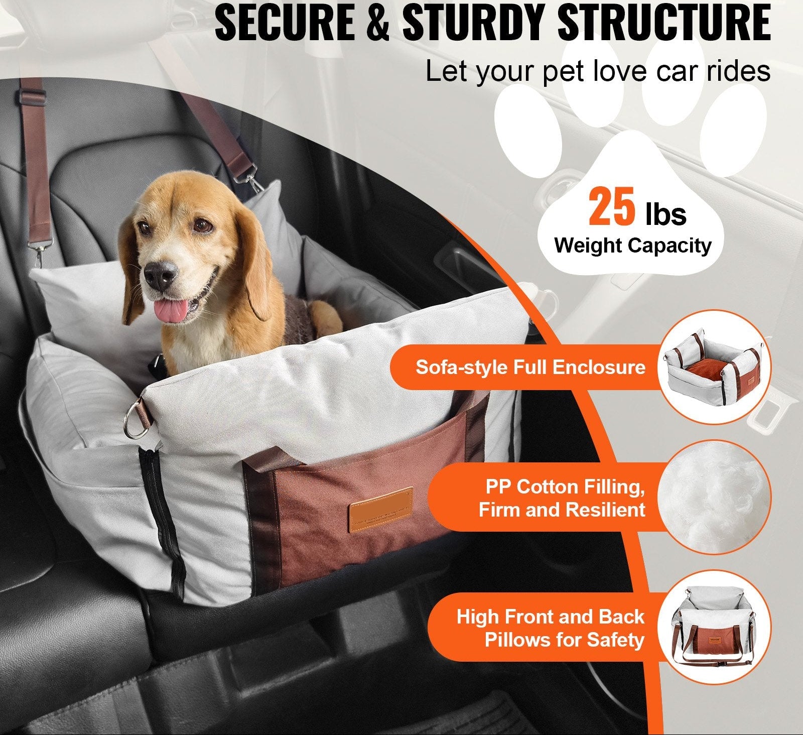 Dog Booster Car Seat Pet Car Seat For Small Dog Up To 25lbs Gray