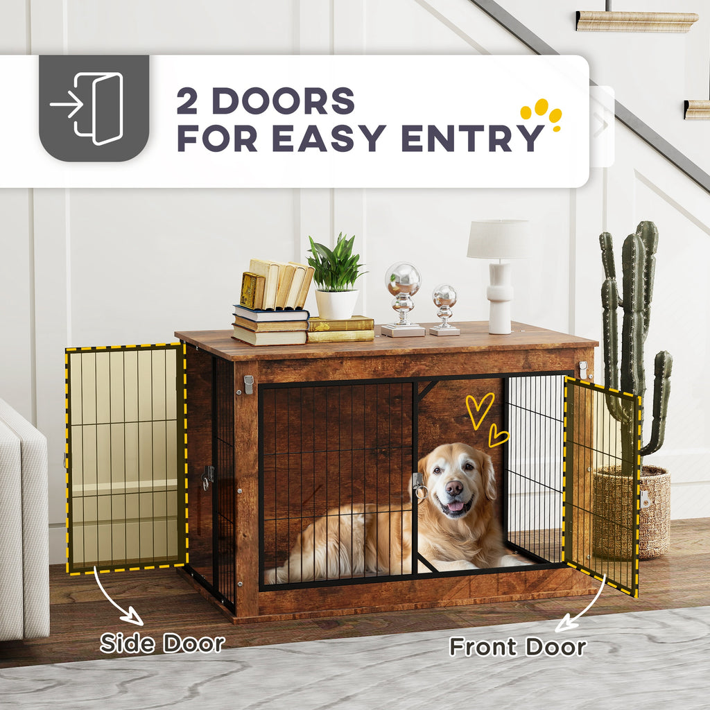 Dog Crate Furniture with Flip-Up Top – Dual Door, Side Table Design