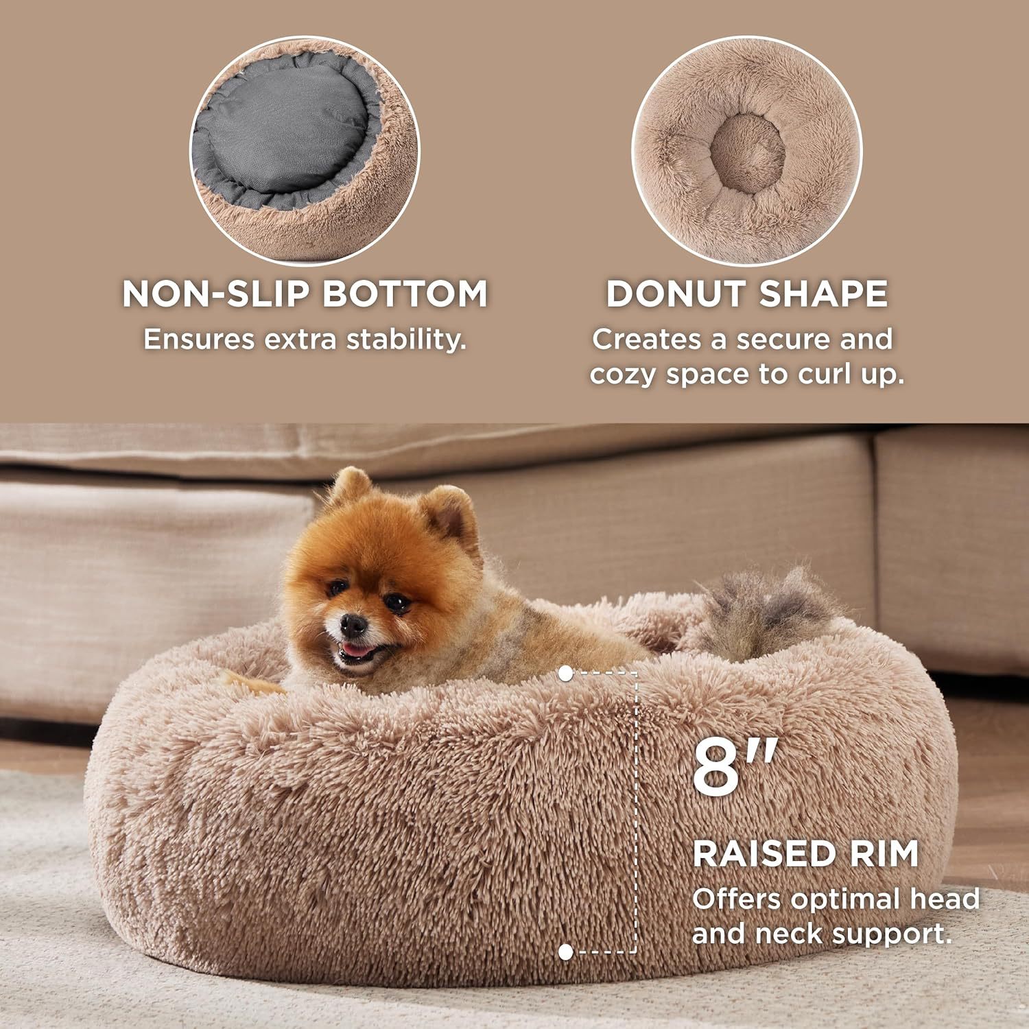Fluffy Round Pet Bed – Soft Plush with Non-Slip Bottom