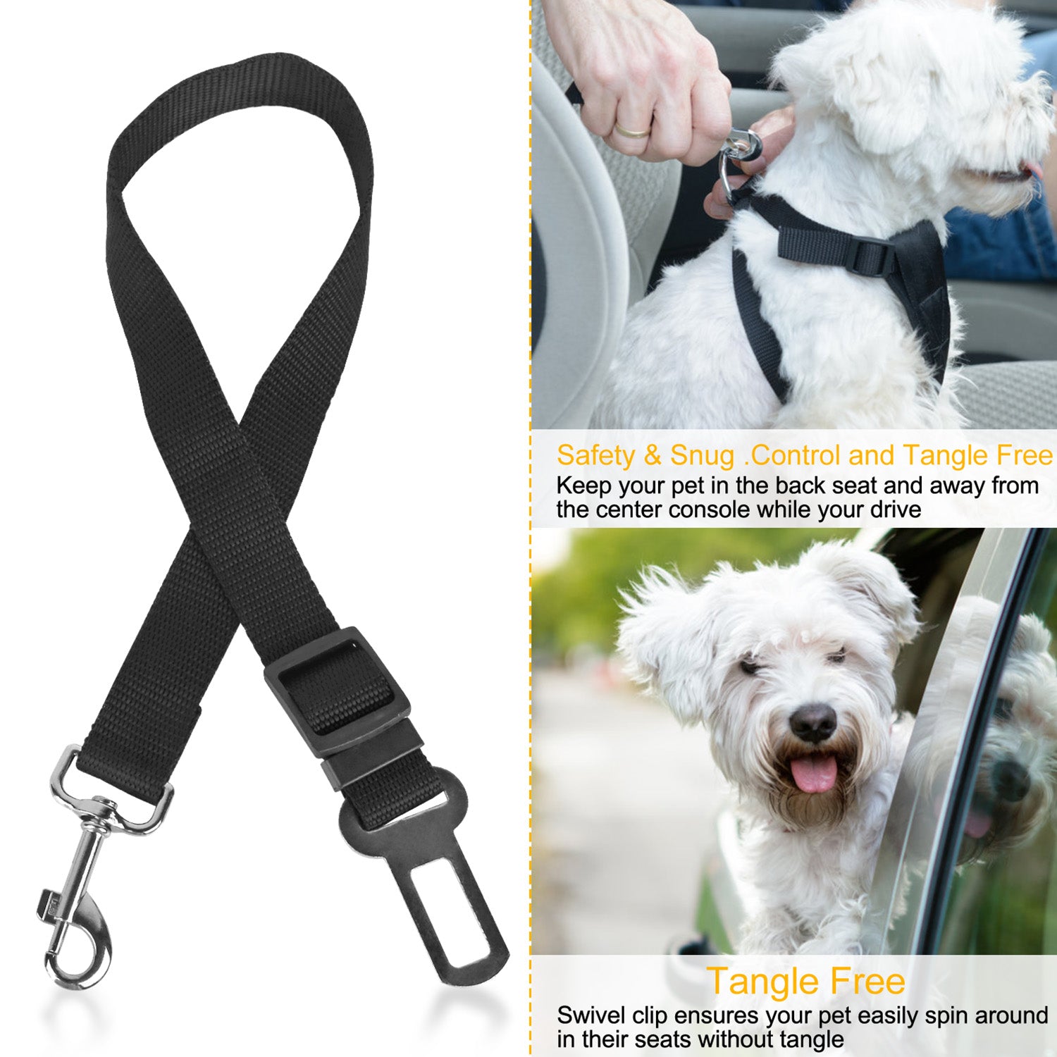 2-Pcs Pet Dog Seat Belt ( Adjustable Safety Strap)