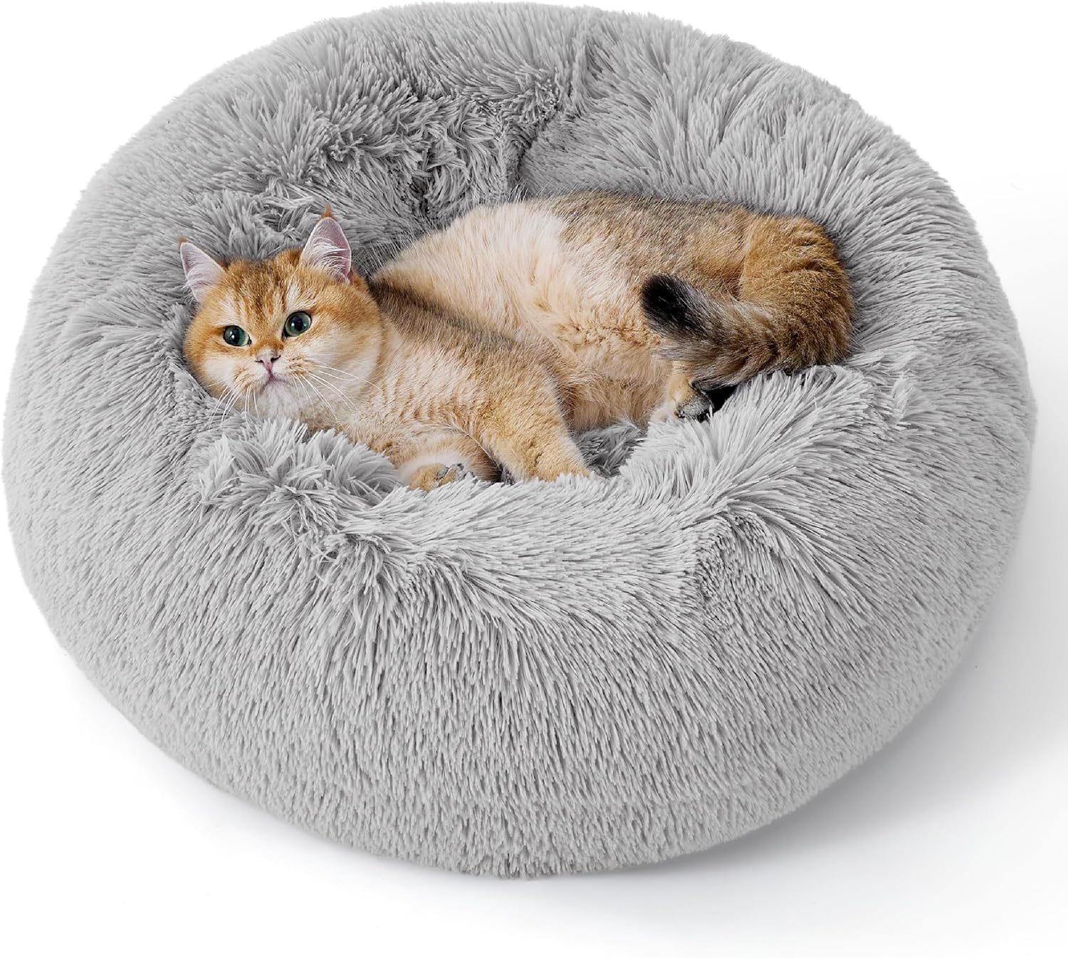 Fluffy Round Pet Bed – Soft Plush with Non-Slip Bottom