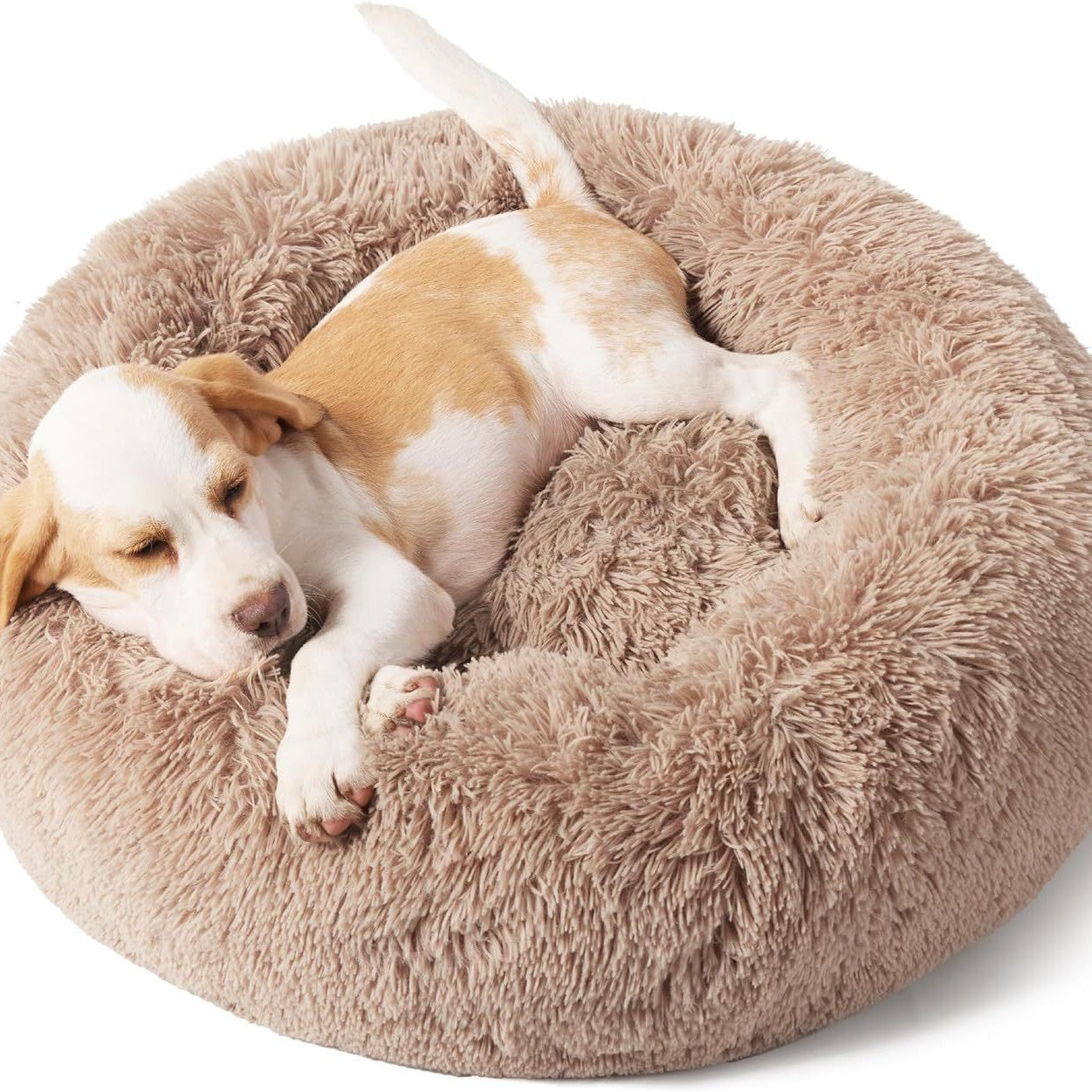 Fluffy Round Pet Bed – Soft Plush with Non-Slip Bottom